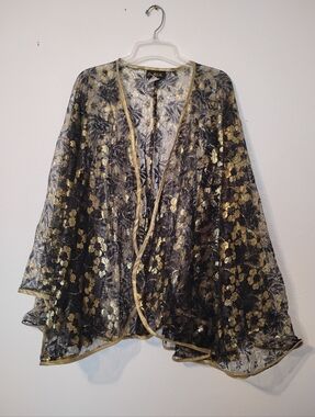Mary McFadden Metallic Floral Cover Up Shawl